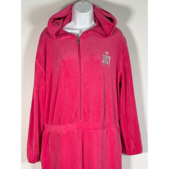Juicy by Juicy Couture Pink Velour Hooded Jumpsuit Y2K 90s SOFT Comfy Sz L - Picture 3 of 16